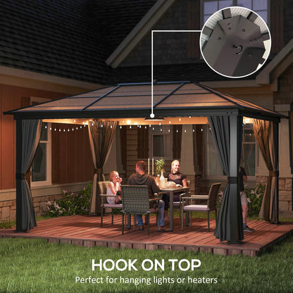 12' x 15' Hardtop Gazebo, Polycarbonate Roof, Aluminum Frame, Dark Grey
