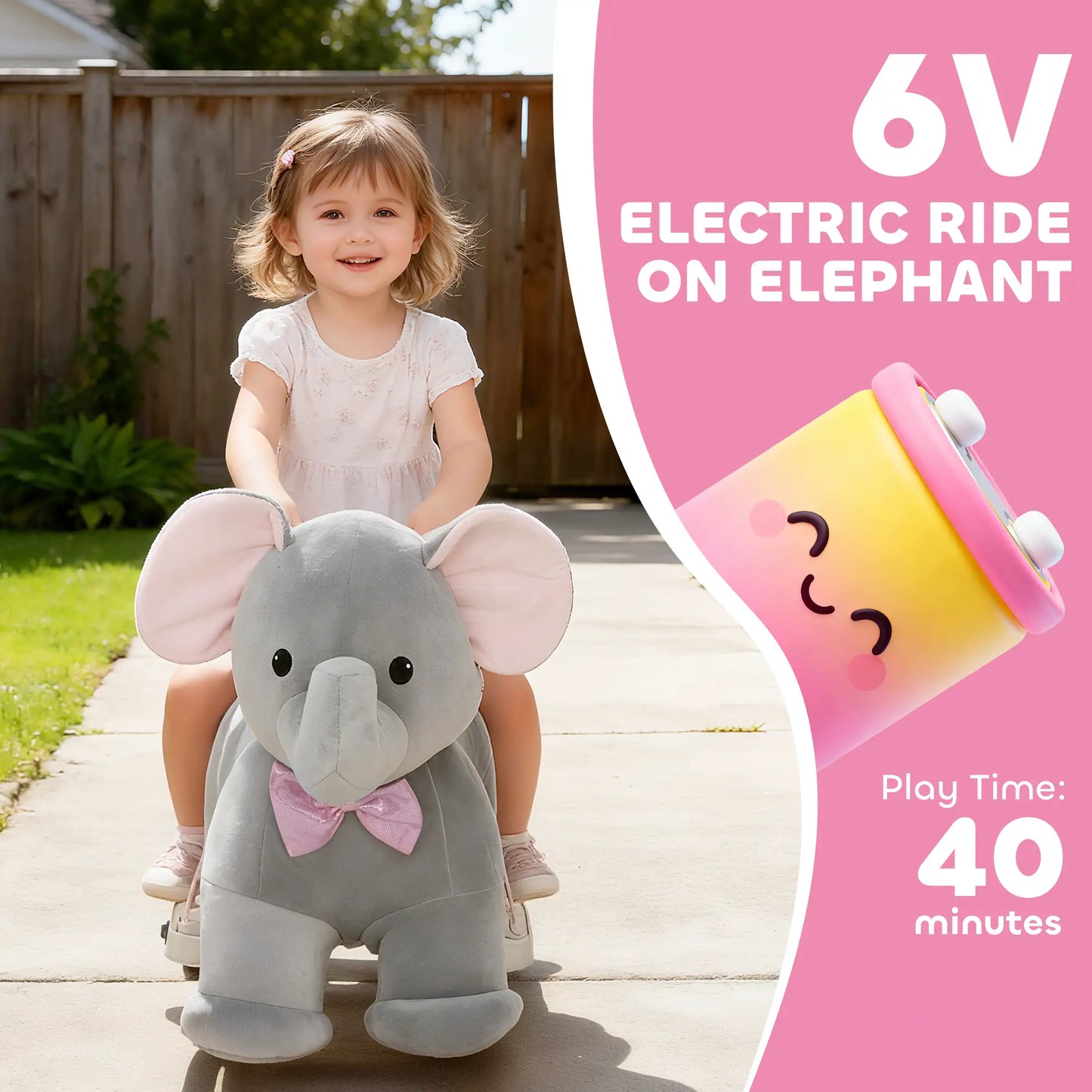 6V Kids Ride On Toy, Horse Elephant, Music, Soft Touch, Silent PU Wheels, For 1.5-5 Years Rocking Horses at Gallery Canada