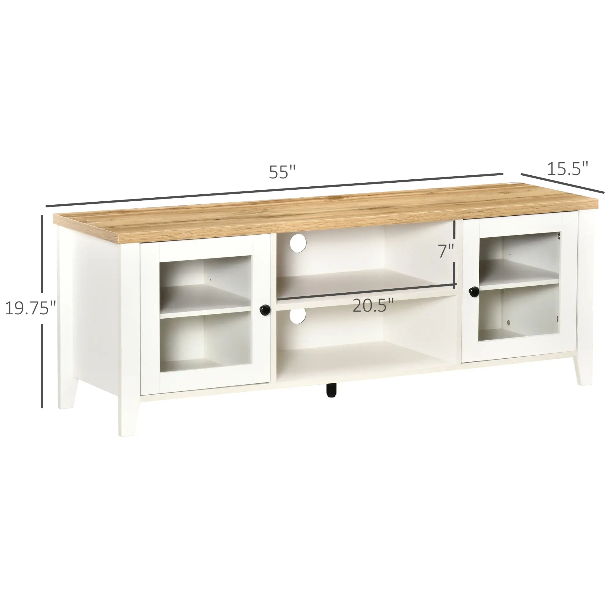 Fireplace TV Stand for 60 Inch TVs, Wood Cabinet with Storage, Oak, White TV Stands at Gallery Canada
