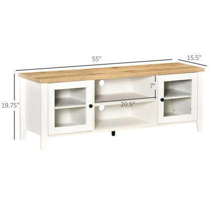 Fireplace TV Stand for 60 Inch TVs, Wood Cabinet with Storage, Oak, White TV Stands at Gallery Canada