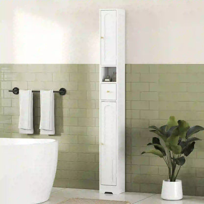 Tall Bathroom Cabinet, Modern Slim Storage, Arched Doors, White Freestanding Bathroom Cabinets at Gallery Canada