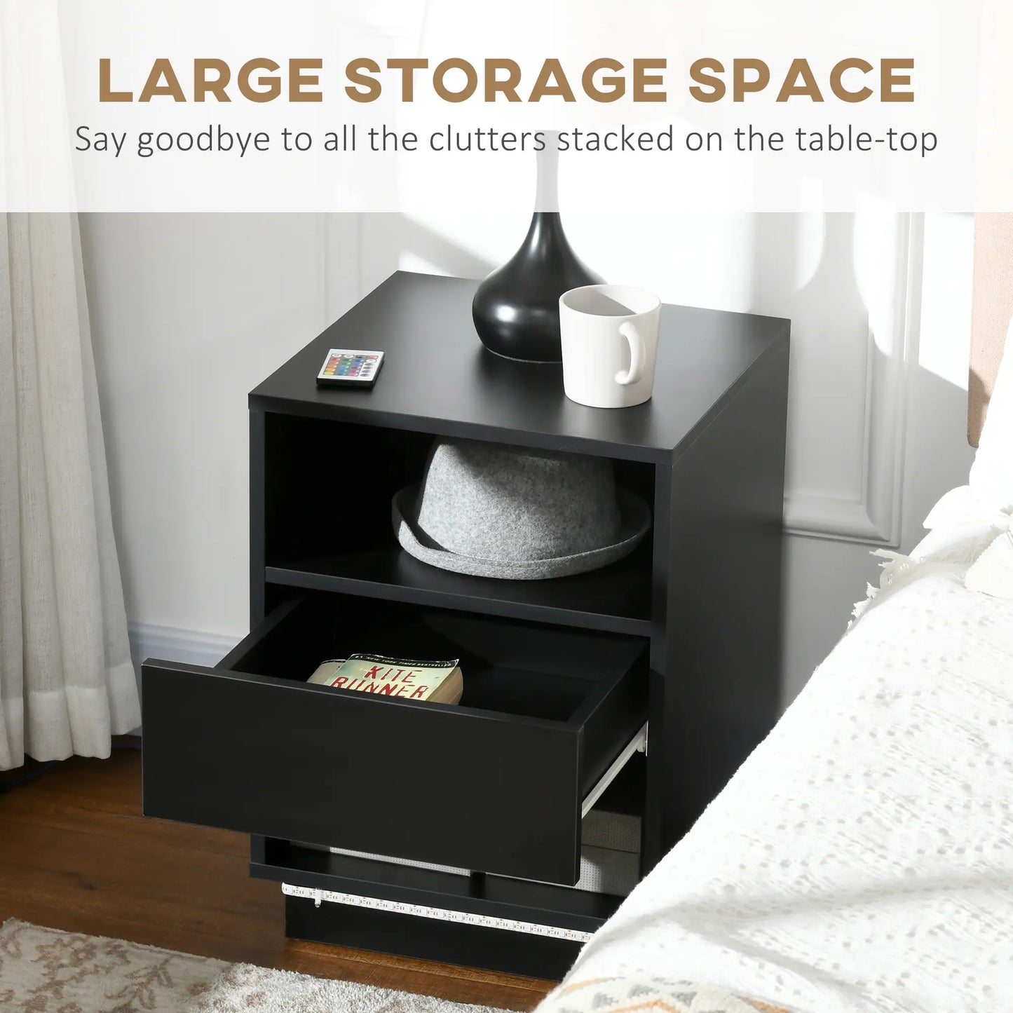 LED Nightstand with Lights, Drawer, 2 Shelves, Remote, 15.7x11.8x23.6in Bedside Tables at Gallery Canada