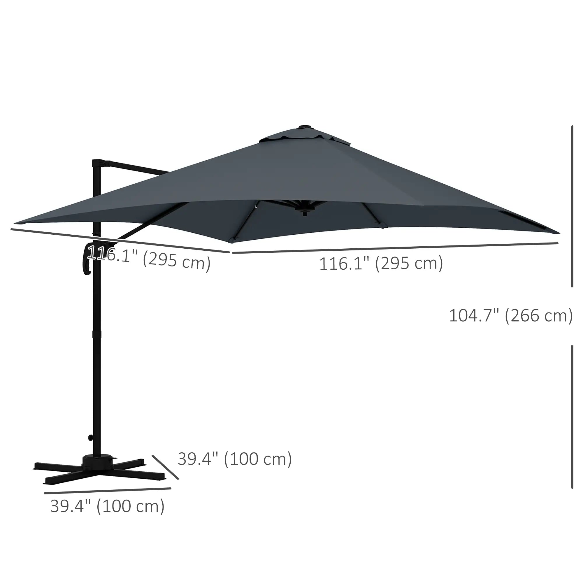 10x10ft Rotatable Square Cantilever Umbrella, 4 Adjustable Angles, Dark Grey Cantilever Umbrellas at Gallery Canada