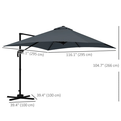 10x10ft Rotatable Square Cantilever Umbrella, 4 Adjustable Angles, Dark Grey Cantilever Umbrellas at Gallery Canada