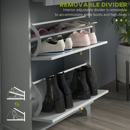 Slim Shoe Storage, 2 Flip Drawers, Adjustable Shelves, 8 Pair, Grey Shoe Storage Cabinets & Racks at Gallery Canada