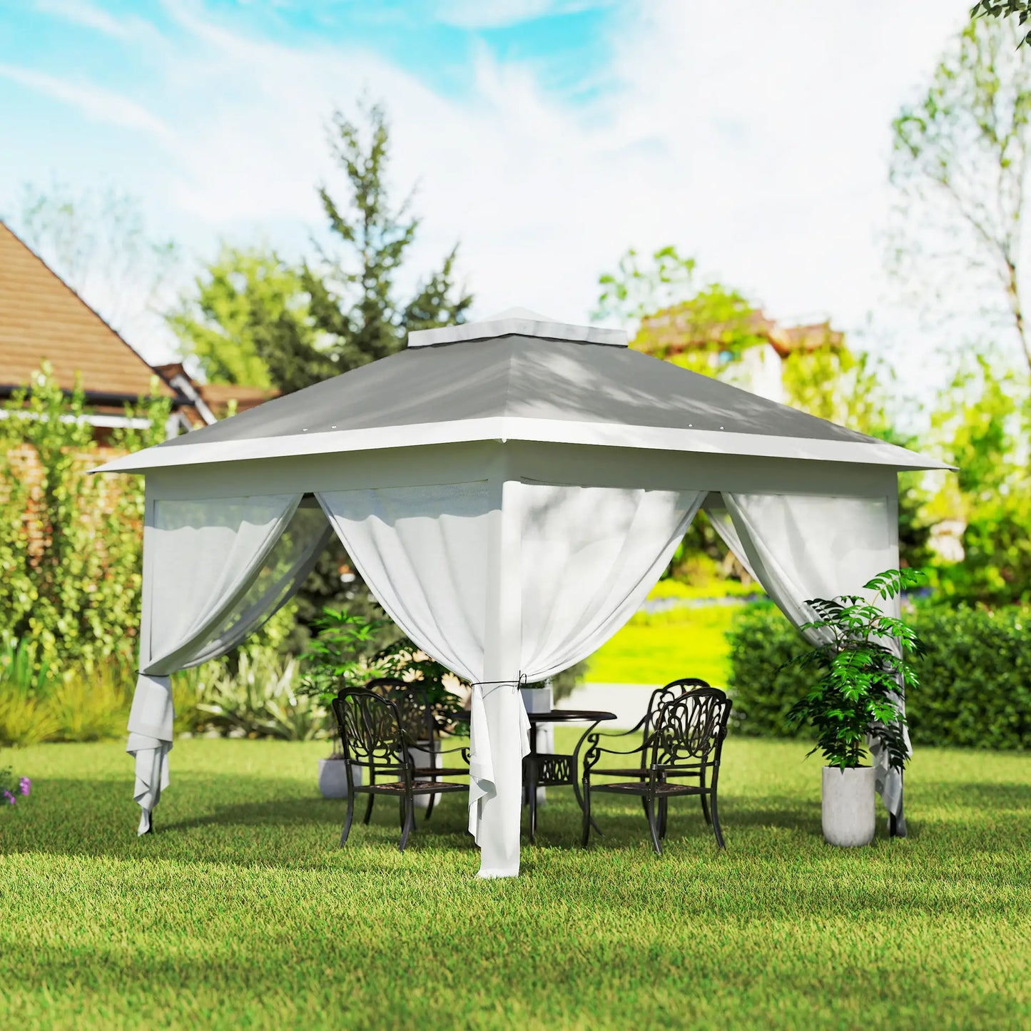 11' x 11' Pop Up Gazebo, Double Roof, Adjustable Canopy Tent, Dark Grey Pop Up Canopies at Gallery Canada