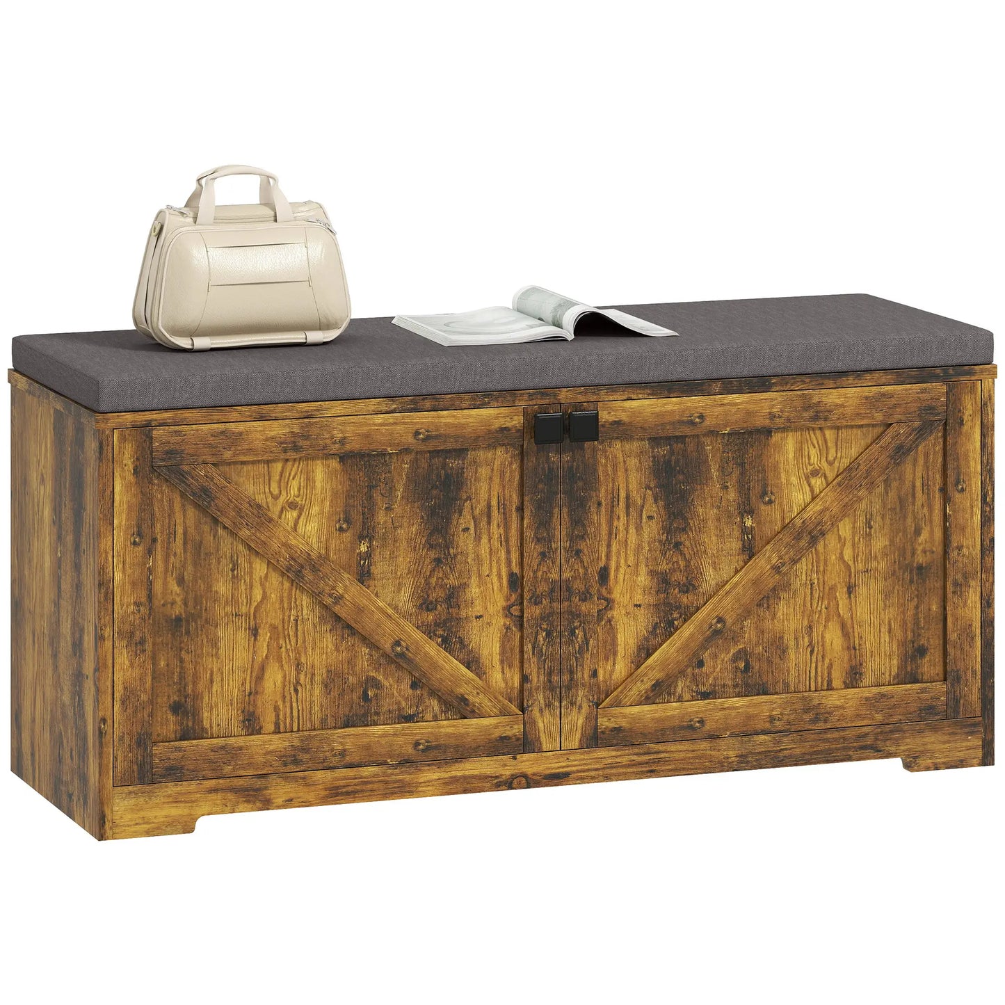 Shoe Storage Bench with Padded Seat, 8 Pairs, Rustic Brown, Brown Shoe Storage Cabinets & Racks Rustic Brown at Gallery Canada