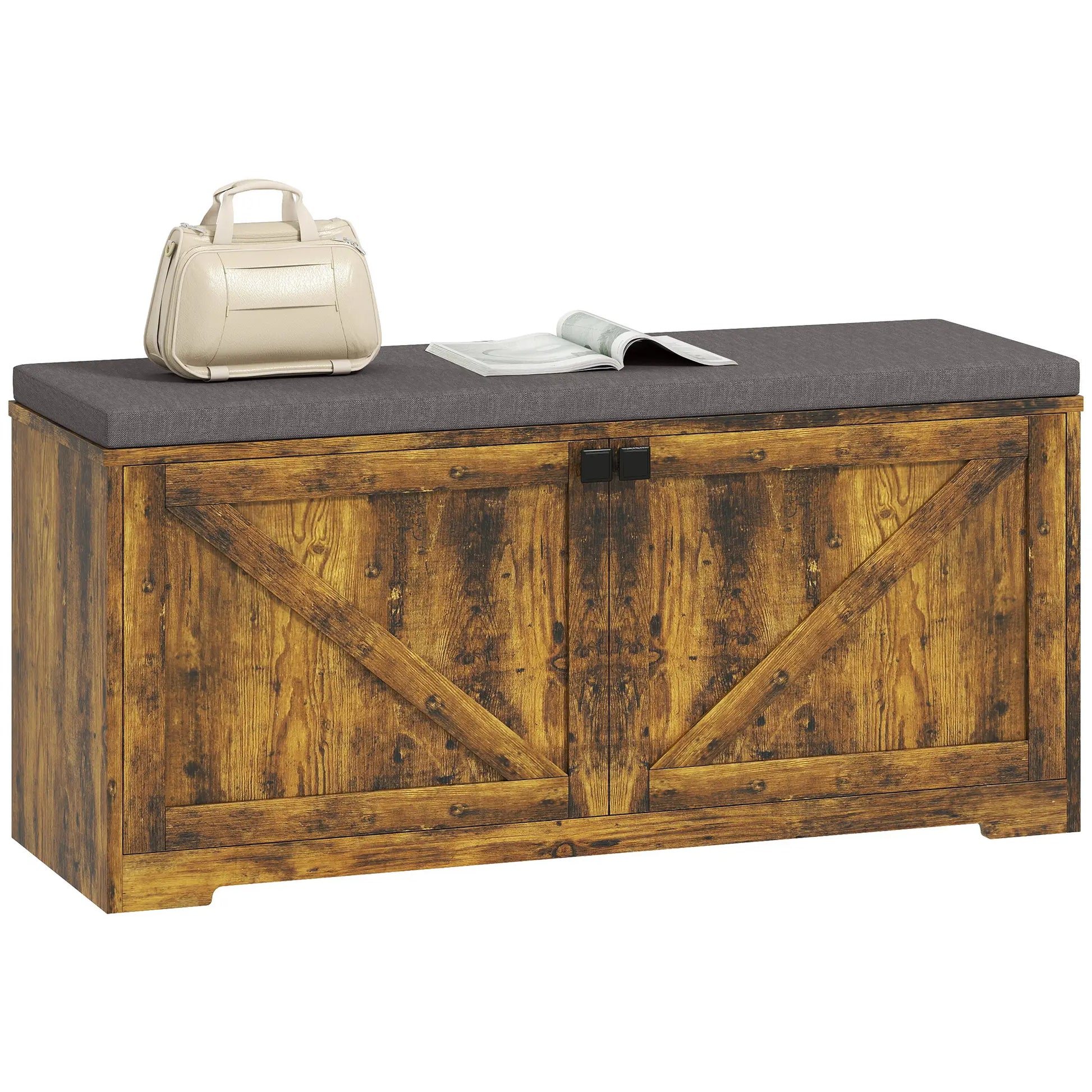 Shoe Storage Bench with Padded Seat, 8 Pairs, Rustic Brown, Brown Shoe Storage Cabinets & Racks Rustic Brown at Gallery Canada