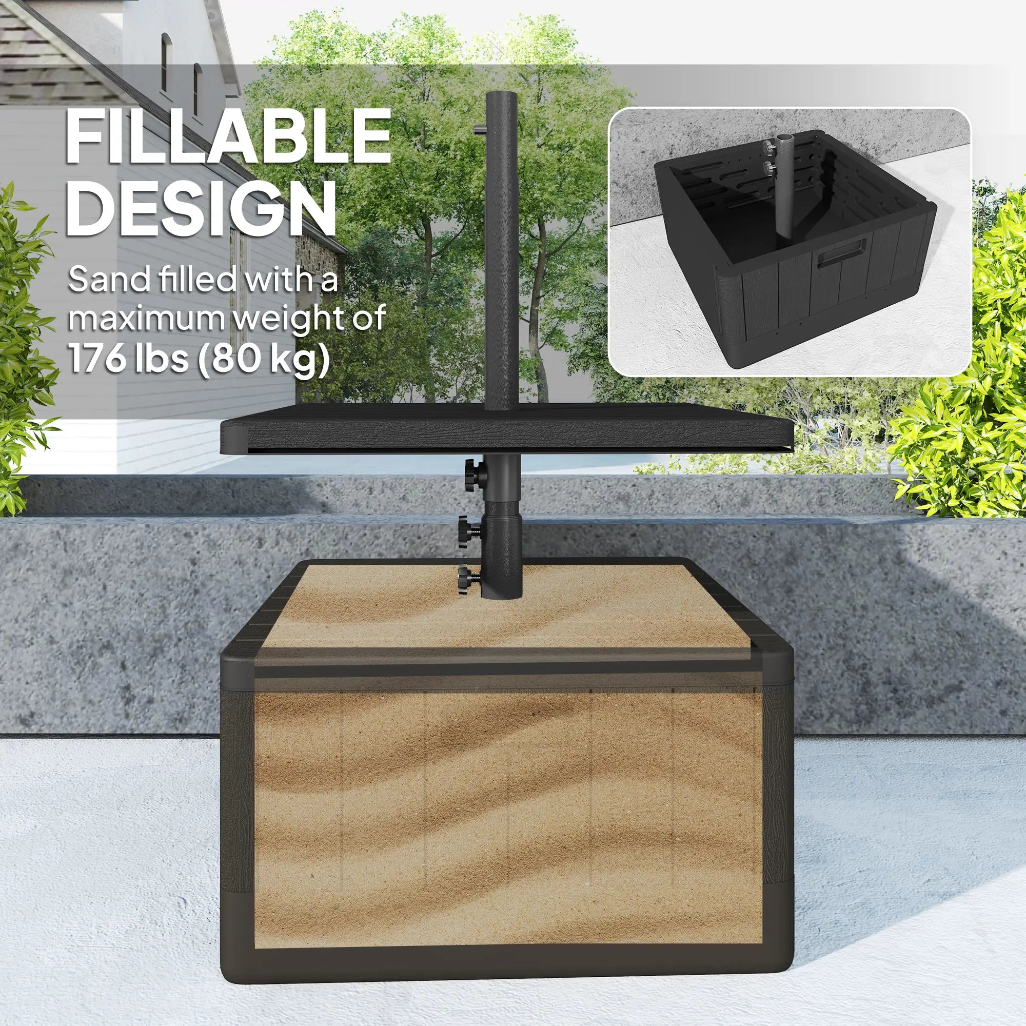 Heavy Duty Umbrella Base with Wheels, Table Tray, 176lbs, Black Umbrella Bases at Gallery Canada