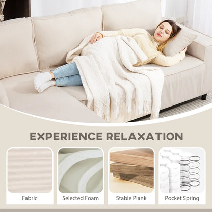 Corner Sofa, L-Shaped Sectional, Corduroy, Pocket Spring, Cream White Sofas & Reclining Chairs at Gallery Canada