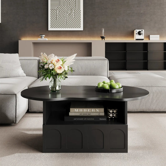 Coffee Table with Drawer, Open Storage, 39.5" L x 23.5" W x 15" H, Black Coffee Tables Black at Gallery Canada