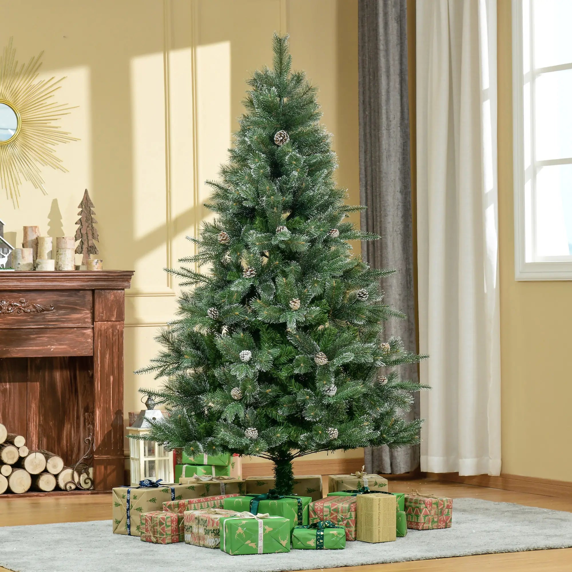 6FT Artificial Christmas Snow Pine Tree, Pinecone Decor, Green Artificial Christmas Trees at Gallery Canada