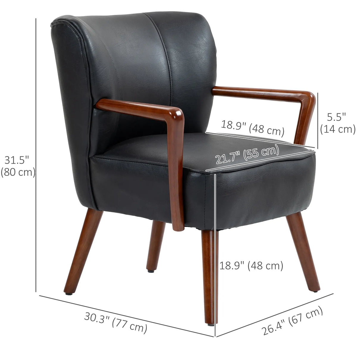 Accent Chair, Modern Armchair, Faux Leather Upholstered with Wood Legs, Black Accent Chairs at Gallery Canada