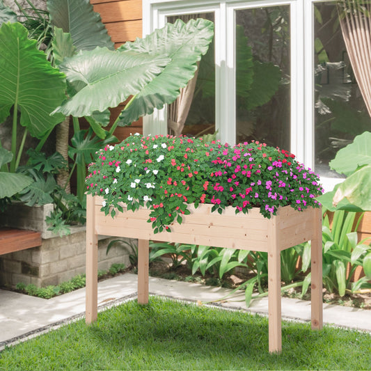 48"x22"x30" Elevated Planter Box with Legs Wooden Patio Raised Garden Bed Outdoor Flower Stand Yard Plant Table Raised Flower Planter w/ Inner Bag Natural Wood Colour - Gallery Canada