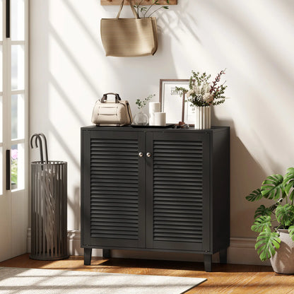 Shoe Cabinet With Adjustable Shelves, 2 Doors, Black, Black