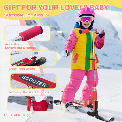 Snow Scooter, Adjustable Height, Kids Sled Ski Scooter with Wheels Blades, Red Scooters at Gallery Canada