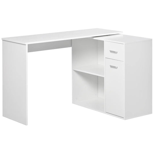 180° Rotating Corner Desk, Storage Shelf Cabinet, White Writing Desks White at Gallery Canada