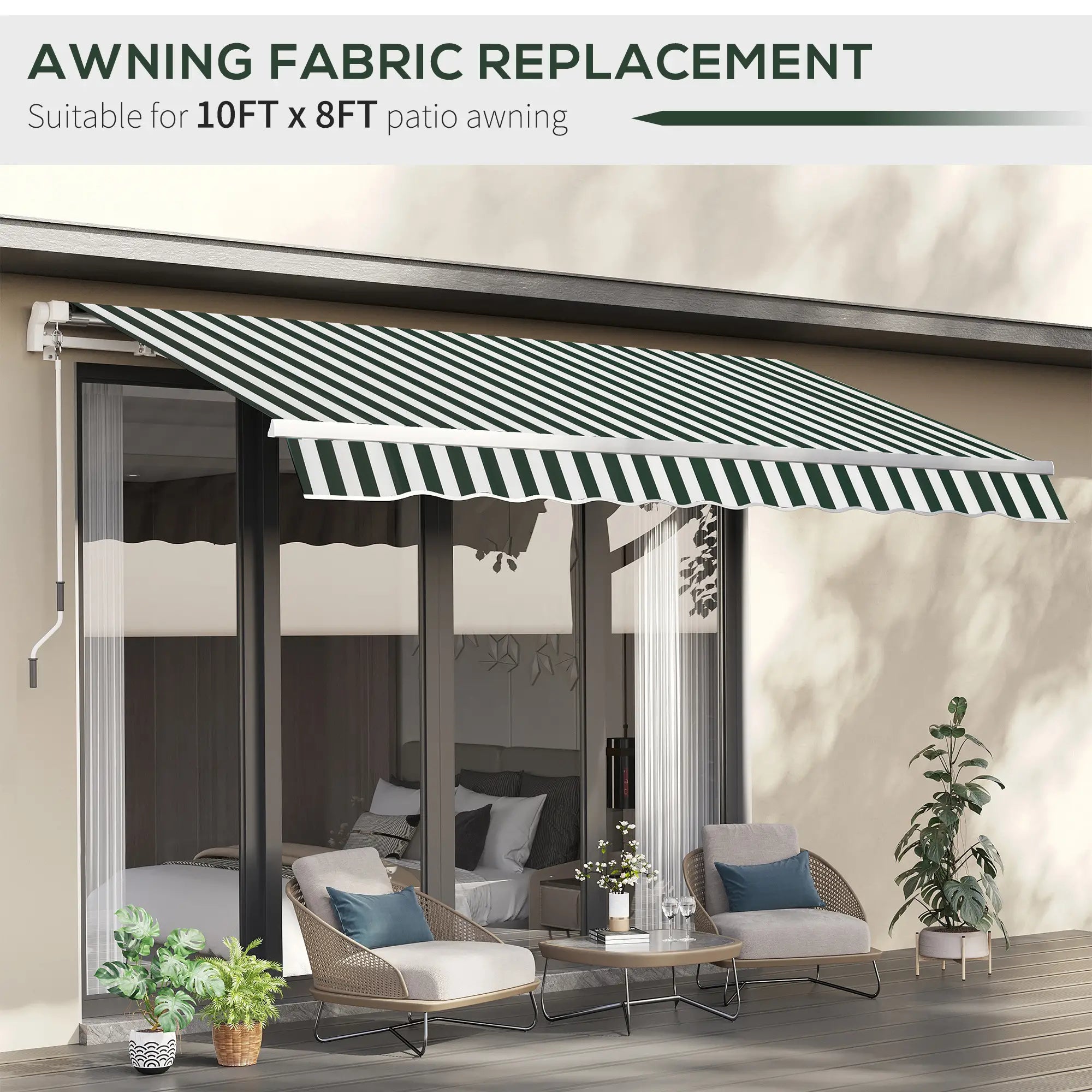 10' x 8' Retractable Awning Fabric, UV Protection, and White, Green Awning Fabric Replacement at Gallery Canada