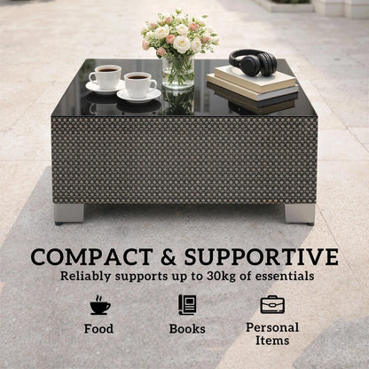 21.7" Square Patio Table, Tempered Glass Top, Black Patio Side Tables at Gallery Canada