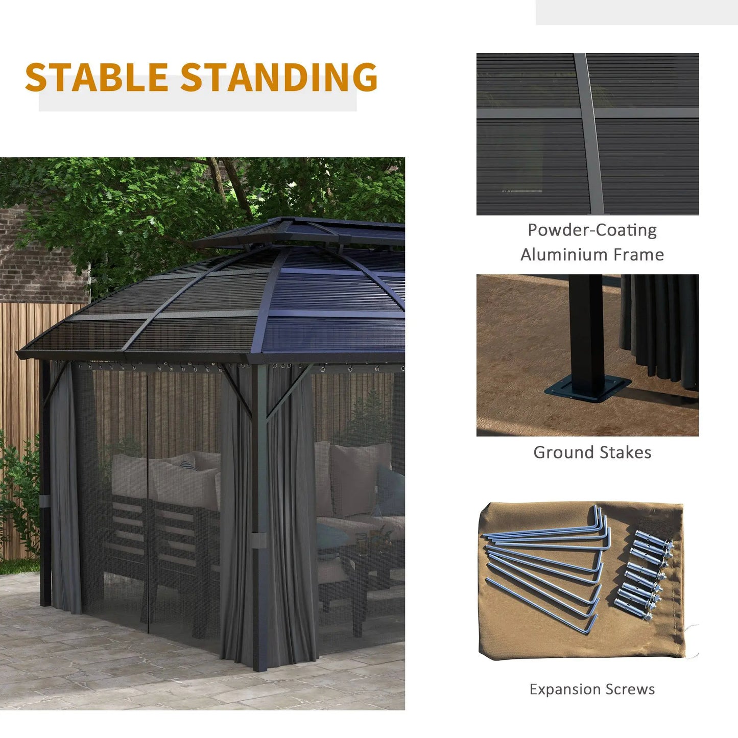 13' x 10' Patio Gazebo, Double Roof, With Curtains, Black Gazebos at Gallery Canada