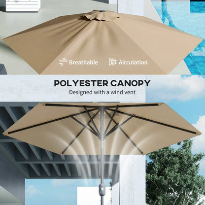 Patio Sun Umbrella, Outdoor Parasol, 6 Ribs, Coffee