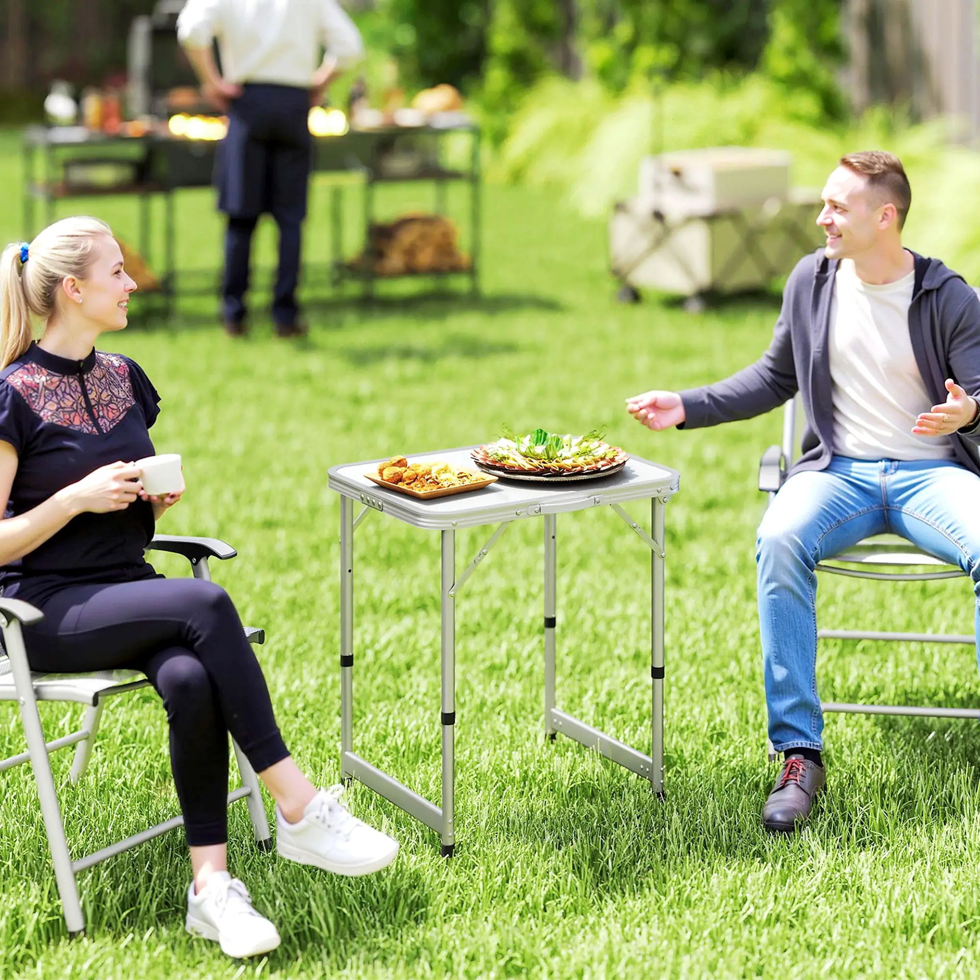 Folding Adjustable Patio Table, Portable Camping Dining, Aluminum Frame, Silver Picnic Tables & Camping Chairs at Gallery Canada