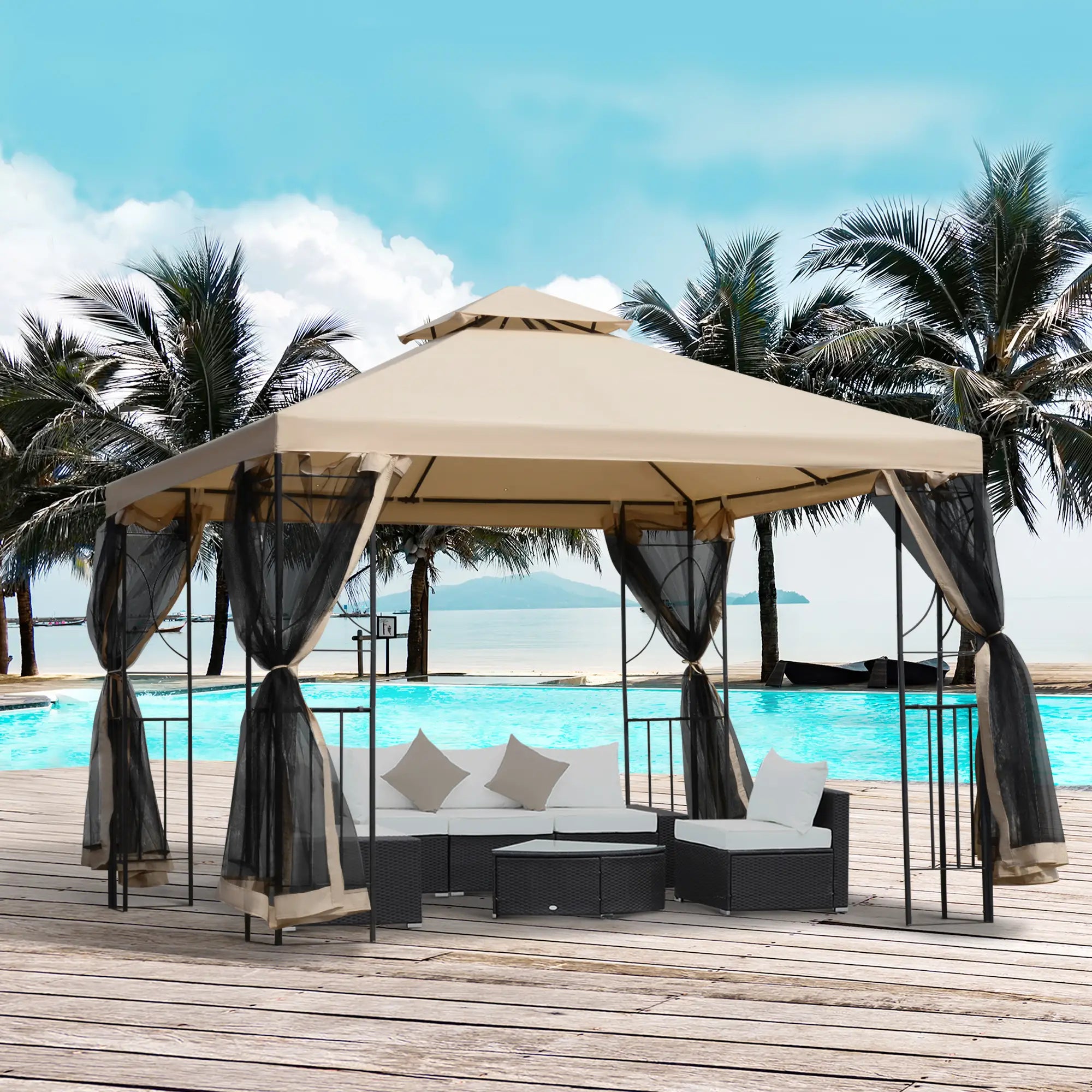 10x10ft Outdoor Gazebo, Double Top Pavilion, Steel Frame, Mosquito Netting Gazebos at Gallery Canada