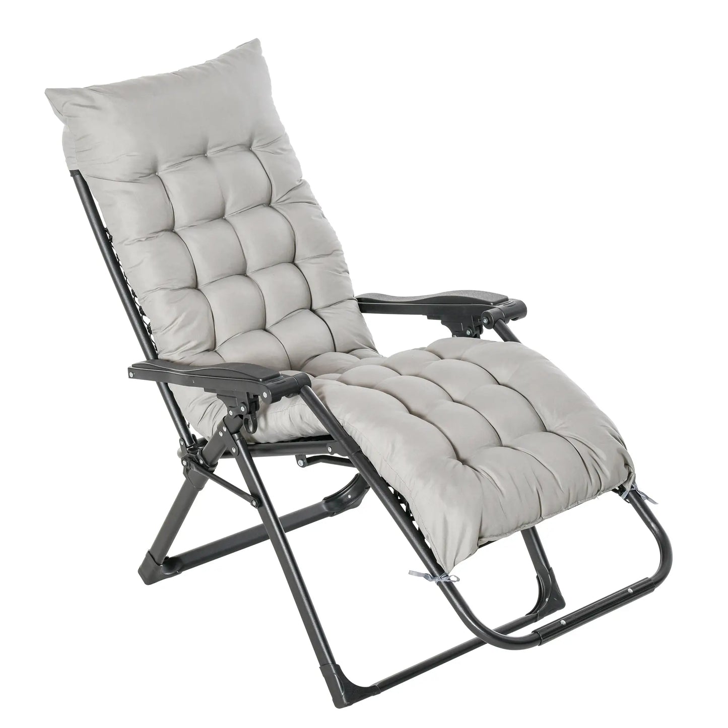 Zero Gravity Reclining Chair, Adjustable Backrest, Folding Sun Lounger, Removable Cushion, Light Grey Lounger Chairs at Gallery Canada