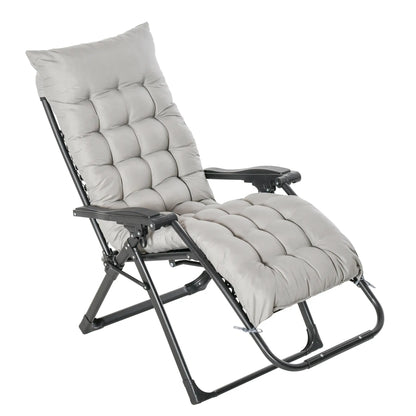 Zero Gravity Reclining Chair, Adjustable Backrest, Folding Sun Lounger, Removable Cushion, Light Grey Lounger Chairs at Gallery Canada