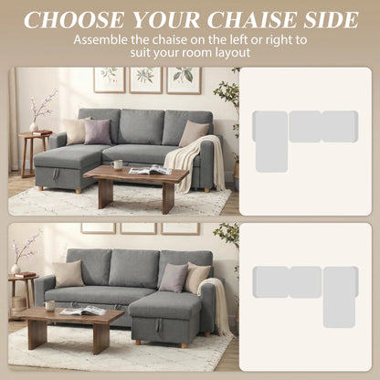 83" Sofa Bed, L Shaped Sectional with Storage Chaise, Light Grey Sofas & Reclining Chairs at Gallery Canada