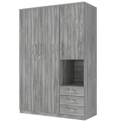Wooden Wardrobe with Shelves, 3 Drawers, Hanging Rod, 47" L x 20" W x 69" H, Grey Clothing Storage at Gallery Canada