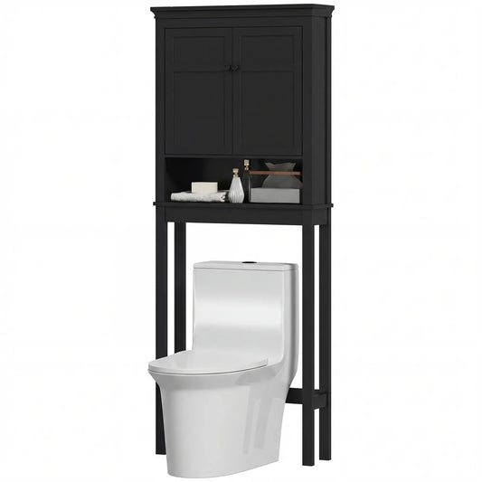 3-Tier Over Toilet Storage, Adjustable Shelf, Bathroom Laundry Bathroom Cabinets Black at Gallery Canada