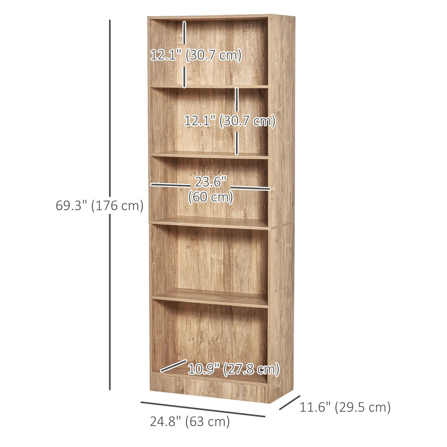 5-Tier Bookcase, Adjustable Shelves, Living Room, Home Office, Nature Wood Display Bookshelves at Gallery Canada