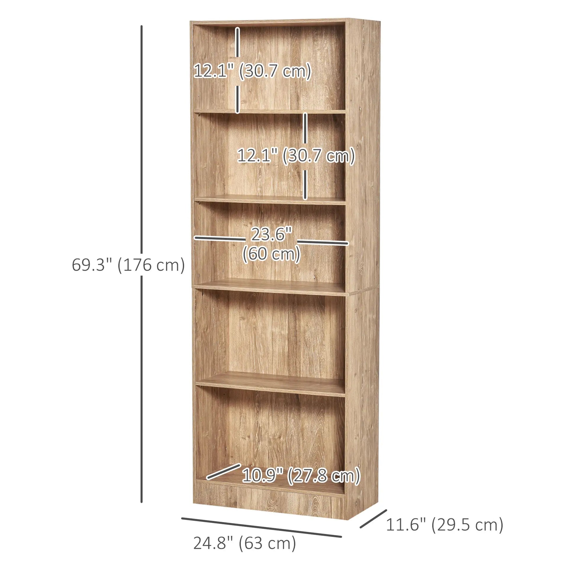 5-Tier Bookcase, Adjustable Shelves, Living Room, Home Office, Nature Wood Display Bookshelves at Gallery Canada