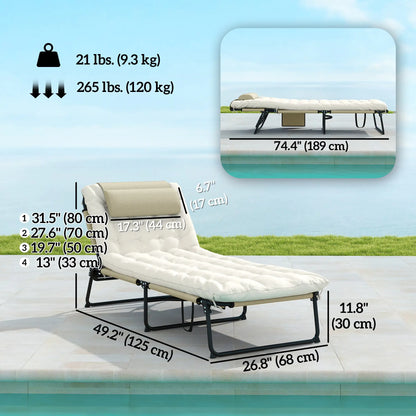 Folding Lounge Chair, 4-Level Reclining Back, Cushion, Beige Lounger Chairs at Gallery Canada