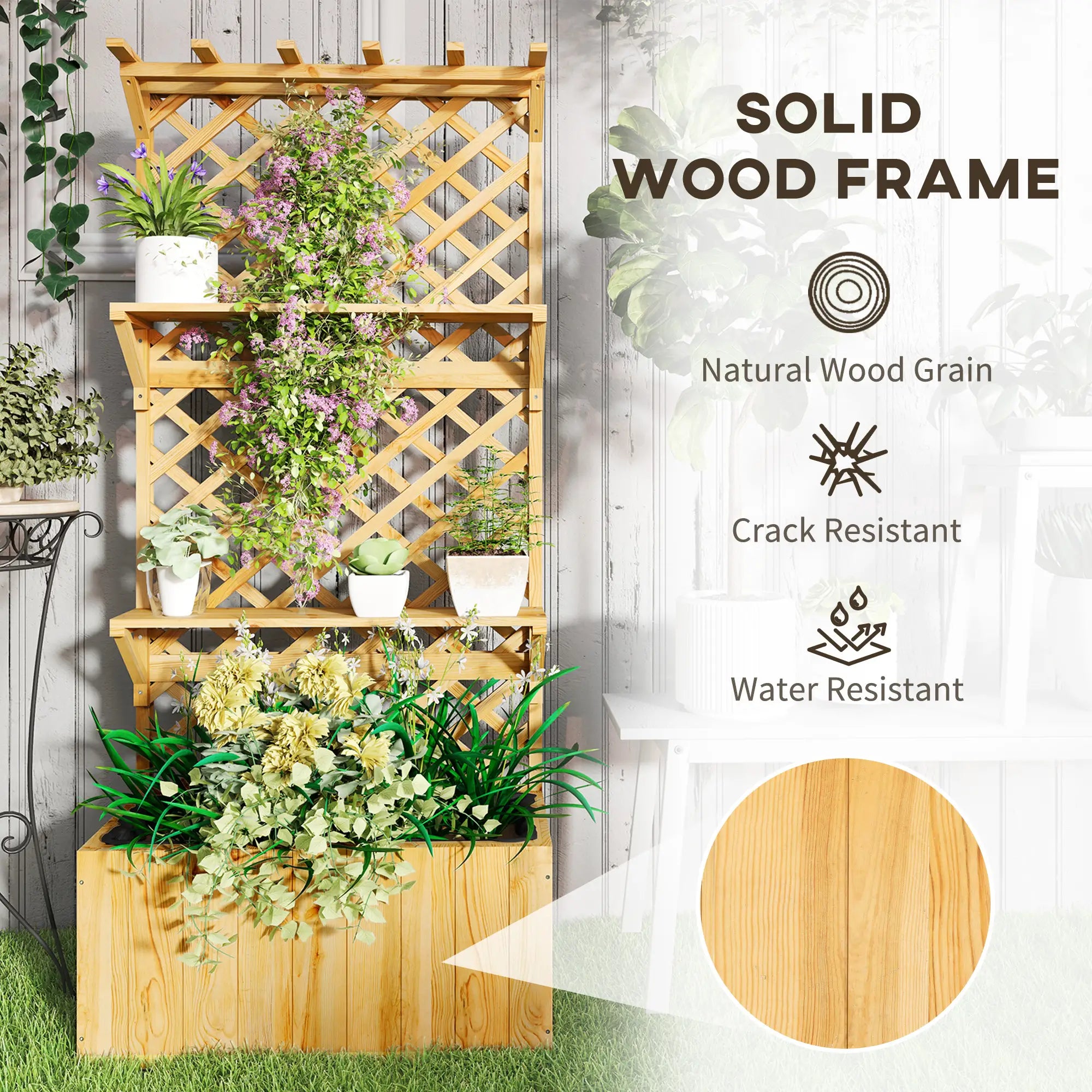 Wooden Raised Garden Bed With Trellis, Hanging Roof, Plant Shelf Wooden Planter Boxes at Gallery Canada