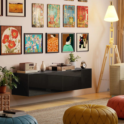 Floating TV Stand, Storage Cupboards for 45, 55, 65in TVs, Black TV Stands at Gallery Canada
