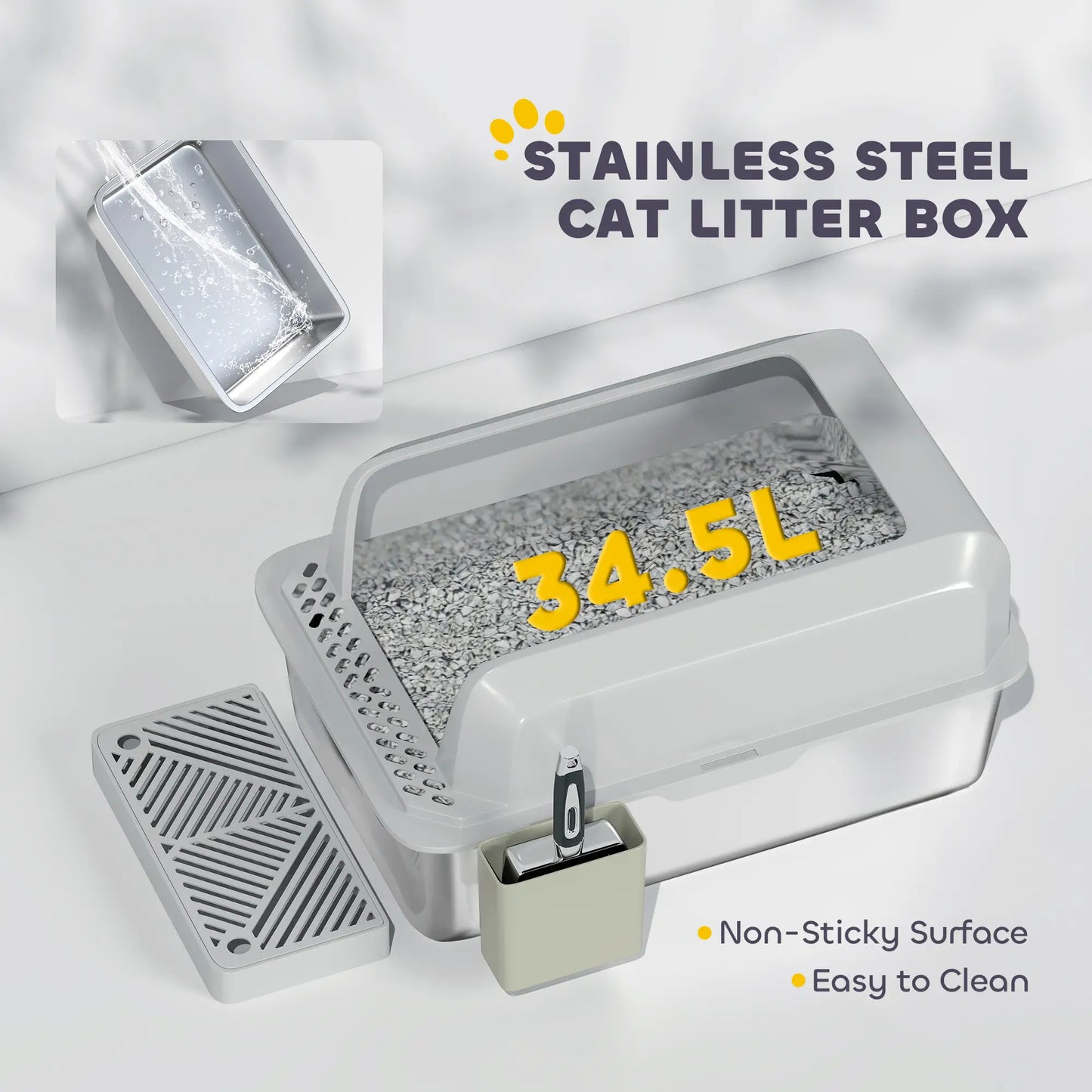 Stainless Steel Cat Litter Box, High Sided, Metal Scoop Holder, Easy Clean Cat Litter Box Enclosures at Gallery Canada
