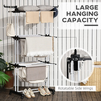 Foldable 4-Tier Steel Clothes Drying Rack, 2 Side Wings, 4 Castors, Black Bath Accessories at Gallery Canada