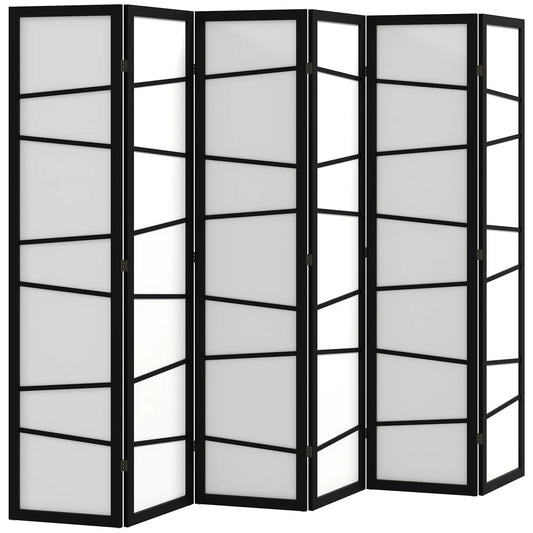 66.9" Folding Room Divider, 6 Panel Wood Frame Partition, White
