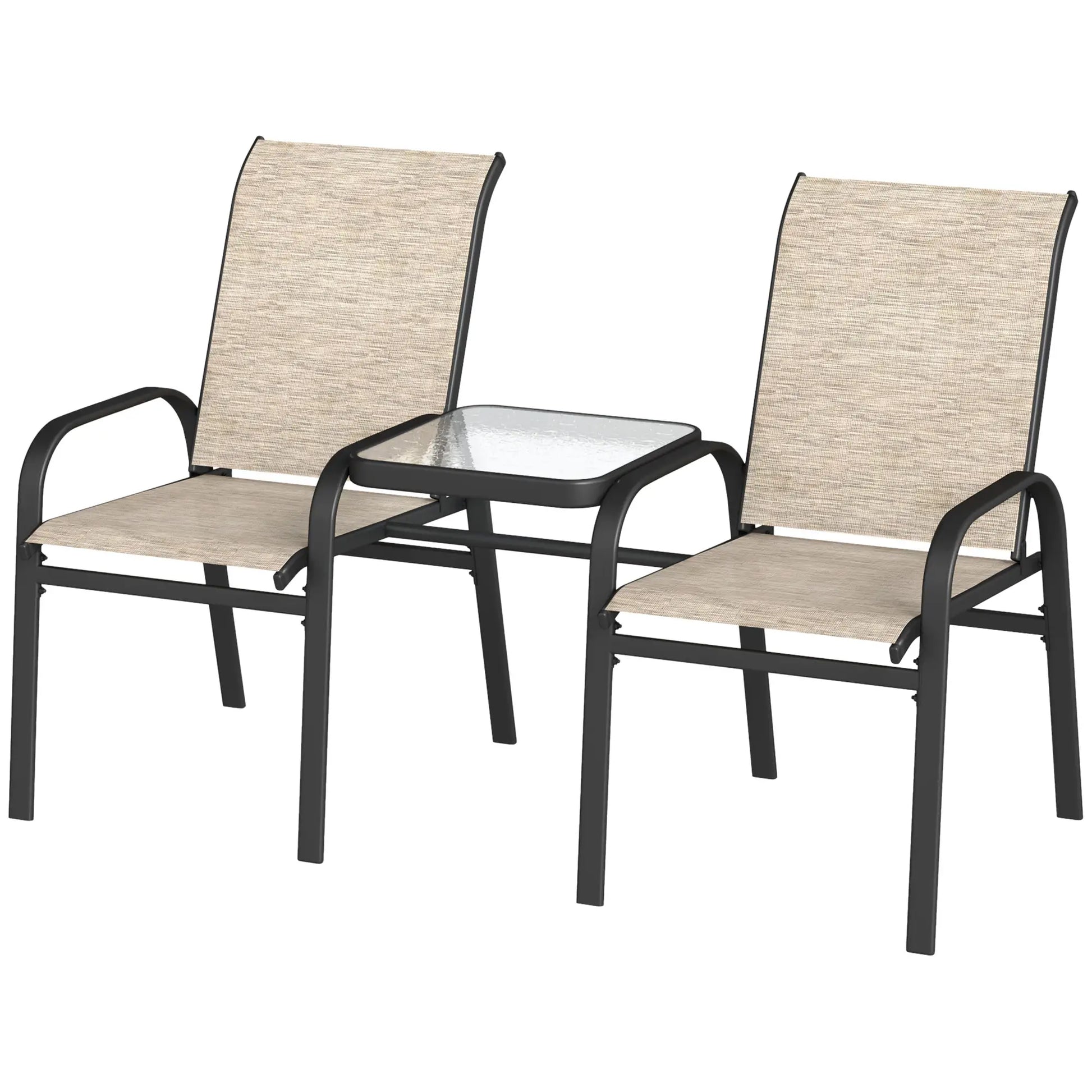 Outdoor Loveseat with Glass Table, Garden Bench, Breathable Mesh, Brown Outdoor Benches Brown, Black at Gallery Canada