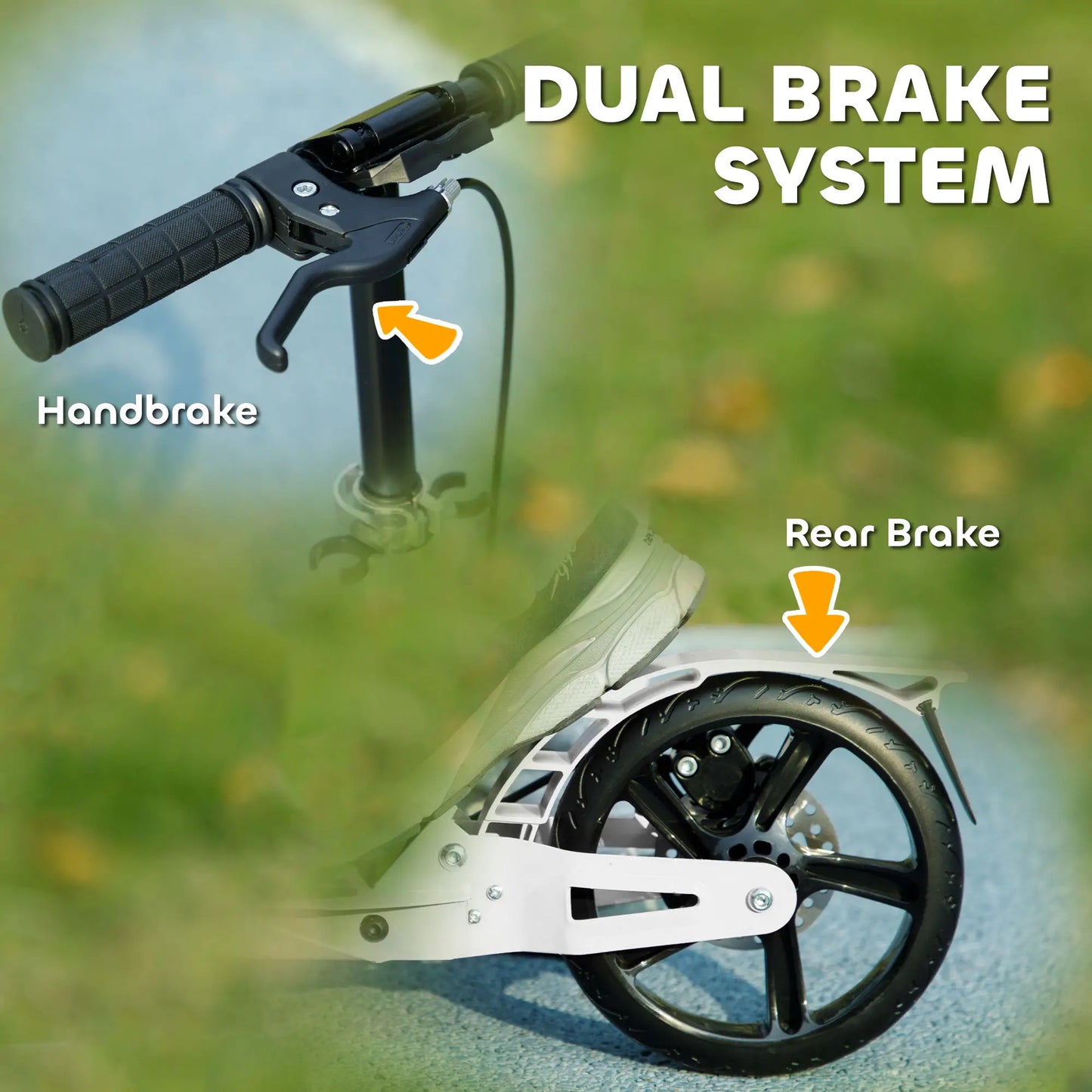 Foldable Kids Scooter, 4 Adjustable Heights, Double Brakes, Shock Absorption, Ages 6-12, White Scooters at Gallery Canada