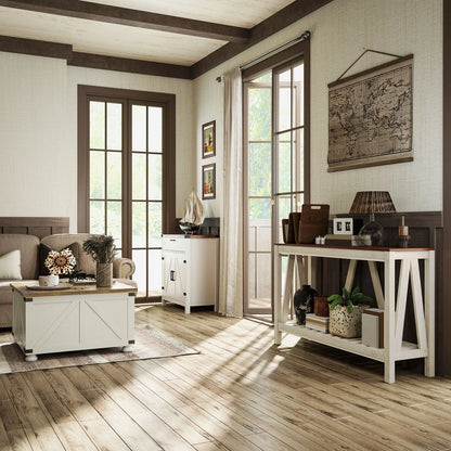 Farmhouse Console Table with Storage Shelf, Rustic Sofa Table, Oak Console Tables at Gallery Canada