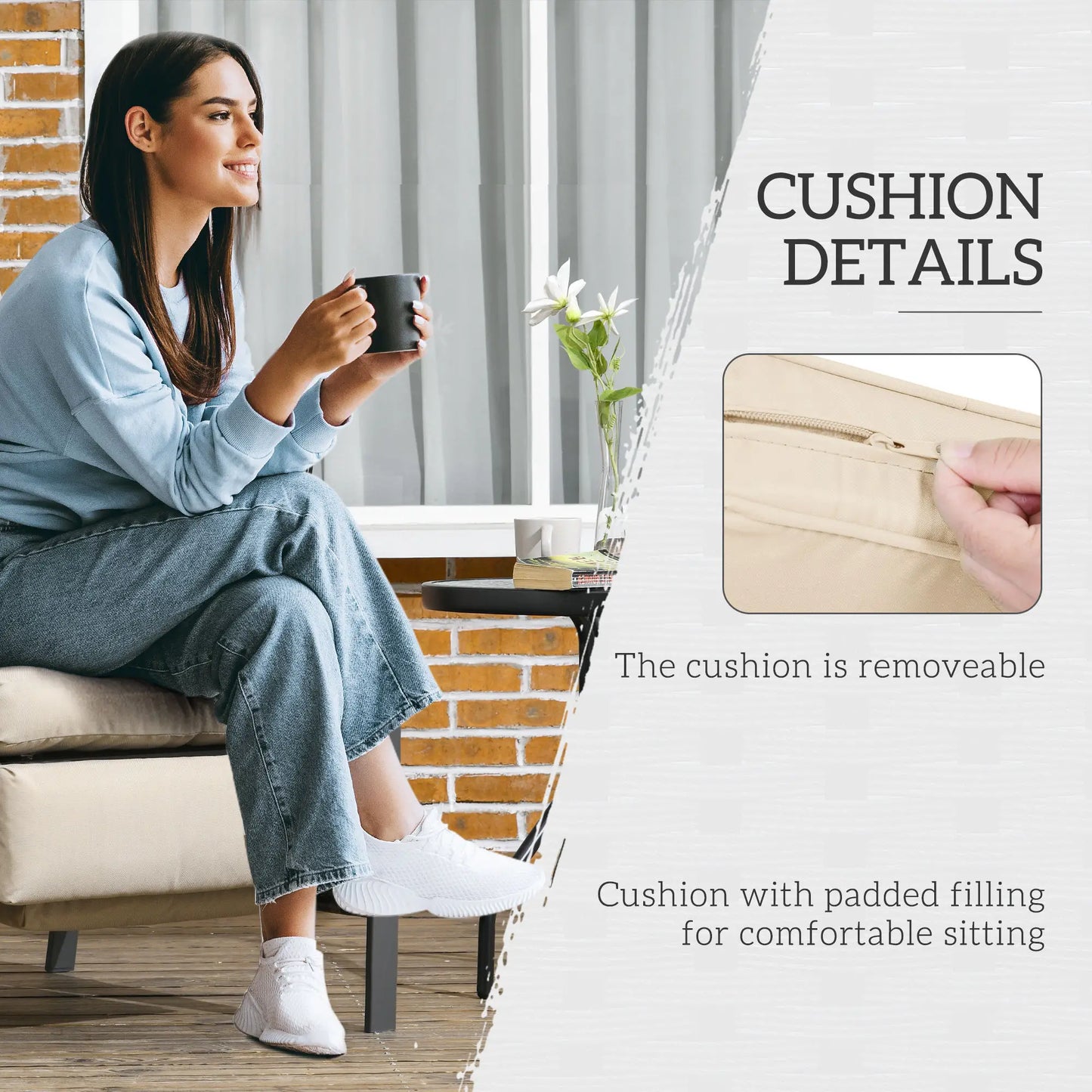 Outdoor Rattan Recliner Chair, Adjustable Back, Retractable Footrest, Khaki Chaise Loungers at Gallery Canada