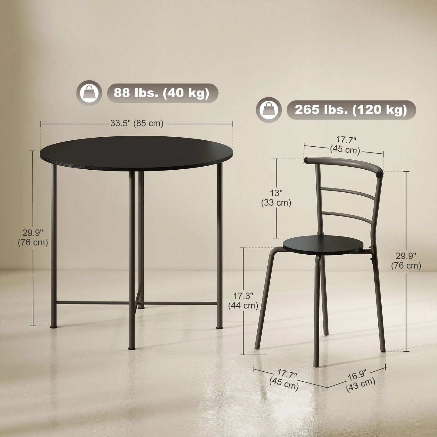 5 Piece Dining Table Set, Round for 4, Metal Frame, Black Wood Grain, Black Dining Table Sets at Gallery Canada