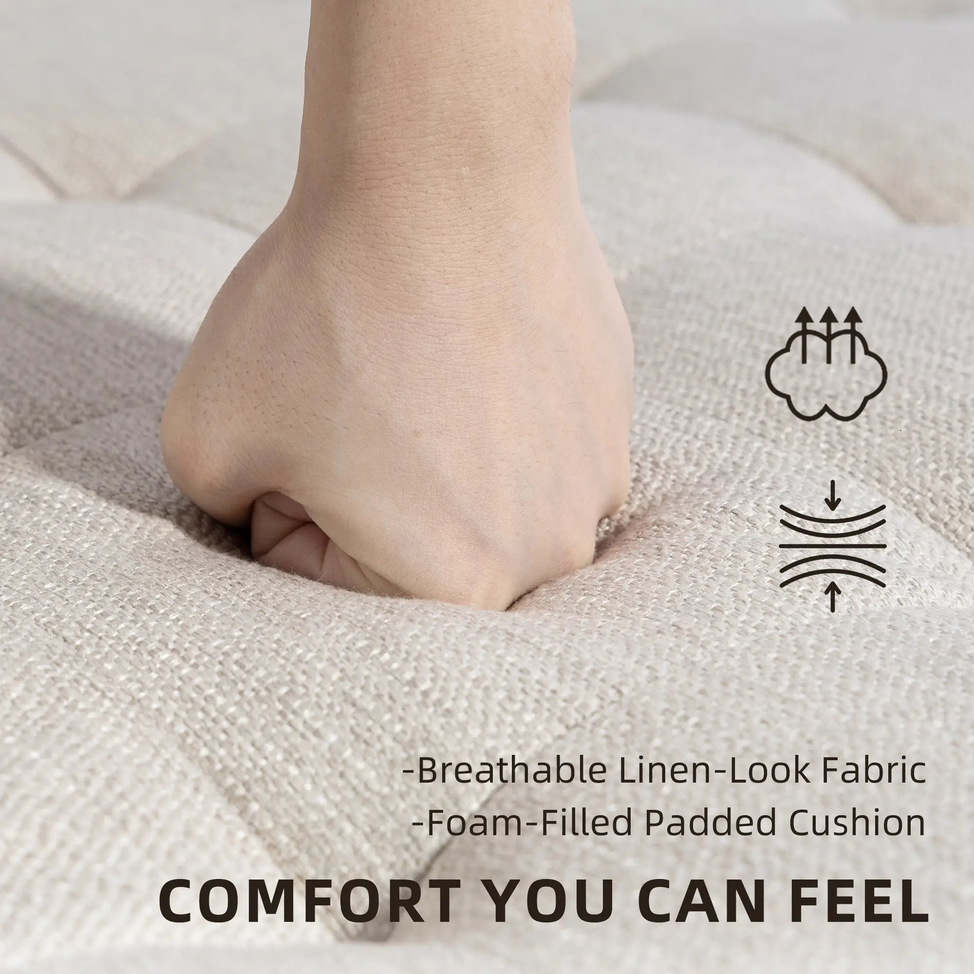 32 Inch Ottoman Coffee Table, Beige Linen Upholstered Storage Footstool, Beige Coffee Tables at Gallery Canada