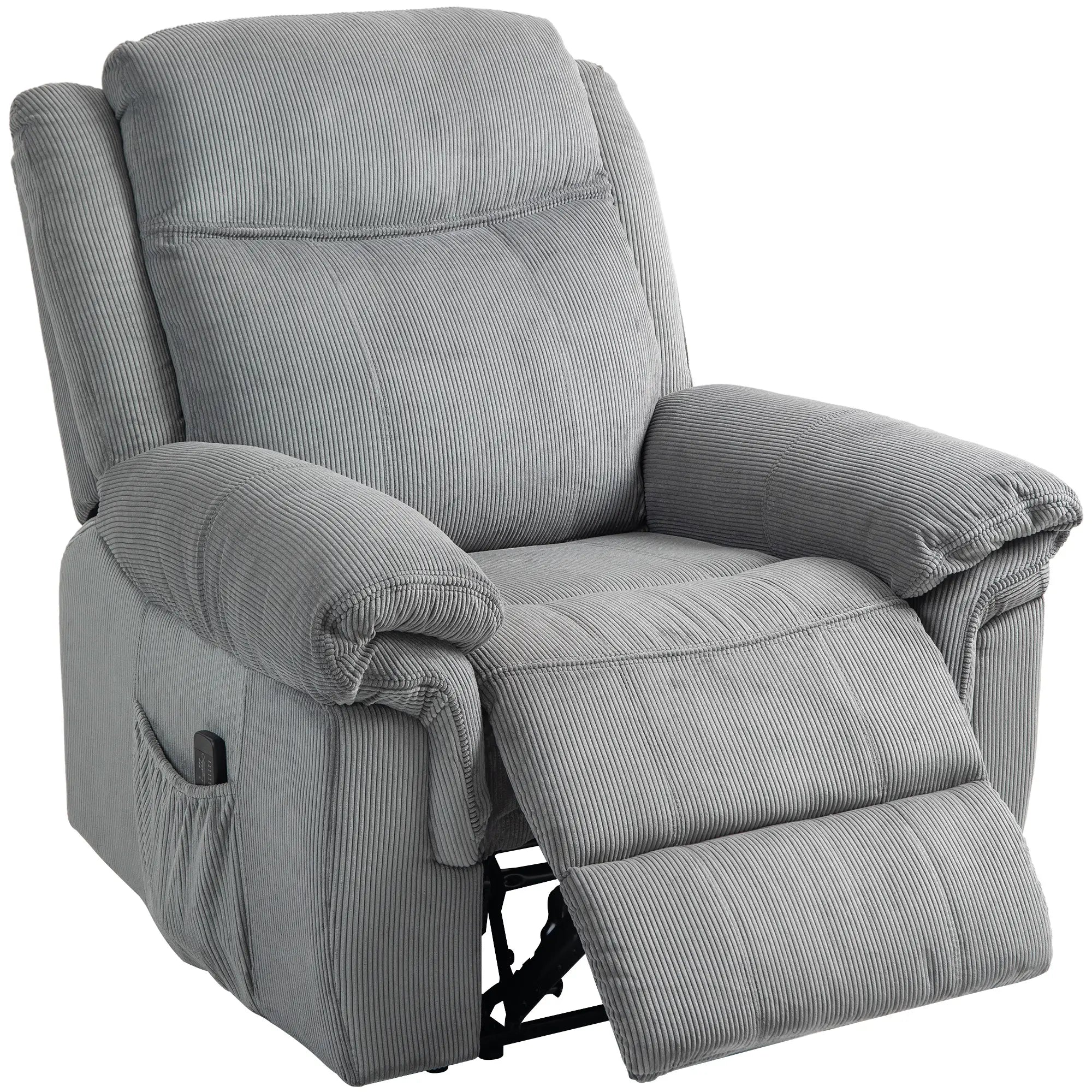 Manual Recliner Chair with Vibration Massage, Side Pockets, Corduroy Reclining Chair for Living Room, Grey Sofas & Reclining Chairs Grey at Gallery Canada
