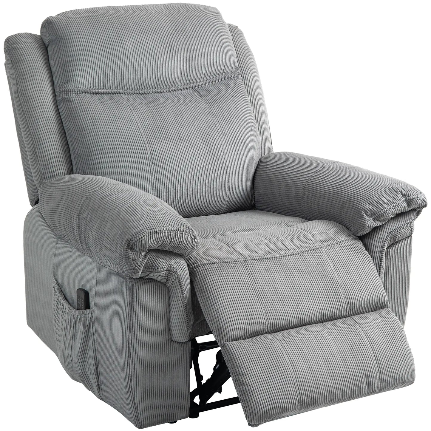 Manual Recliner Chair with Vibration Massage, Side Pockets, Corduroy Reclining Chair for Living Room, Grey Sofas & Reclining Chairs Grey at Gallery Canada