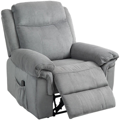 Manual Recliner Chair with Vibration Massage, Side Pockets, Corduroy Reclining Chair for Living Room, Grey Sofas & Reclining Chairs Grey at Gallery Canada