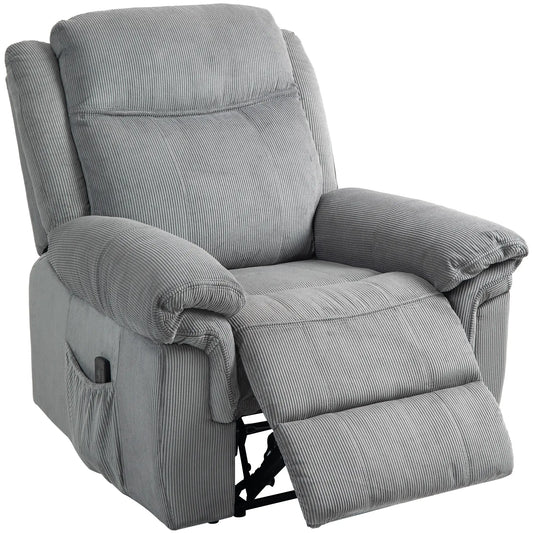 Manual Recliner Chair with Vibration Massage, Side Pockets, Corduroy Reclining Chair for Living Room, Grey Sofas & Reclining Chairs Grey at Gallery Canada